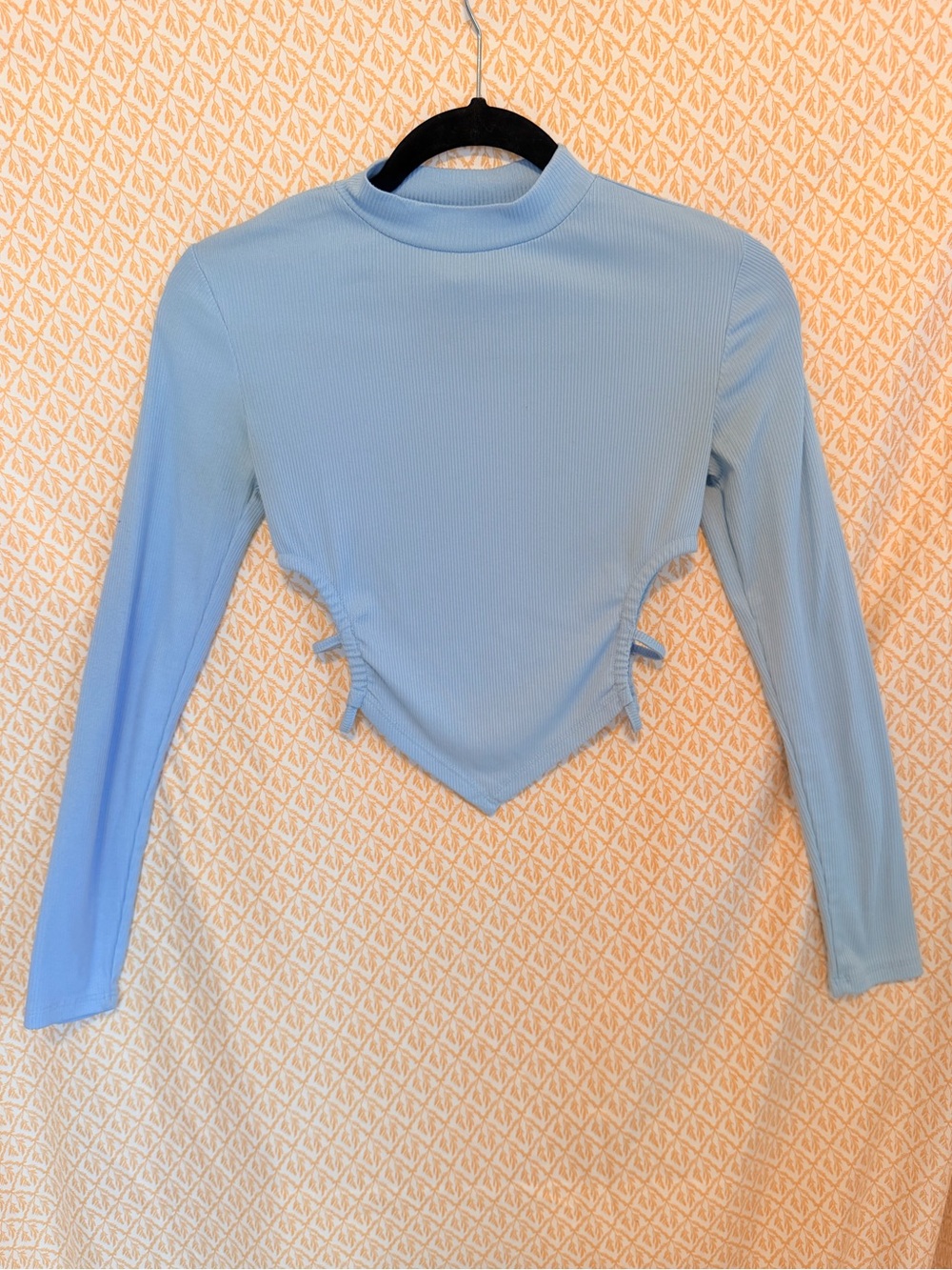 Forever 21 Light Blue Ribbed Mock Neck Lace-Up Crop Top